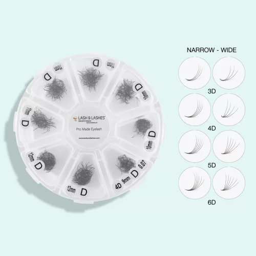 Lash and Lashes Pre-Made Műszempilla - 800db - 4D, 9-12mm Mix,0,07mm - Wide - D ív