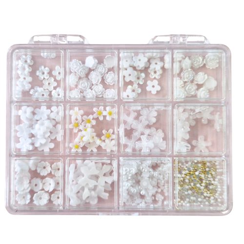 3D Körömdíszek 100db - Masni, Virág, Rózsa - Fehér