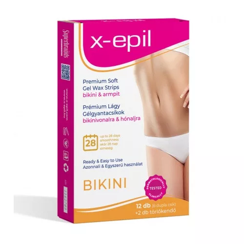 X-Epil Prémium lágy gélgyantacsíkok érzékeny bőrre bikini-hónalj 12db